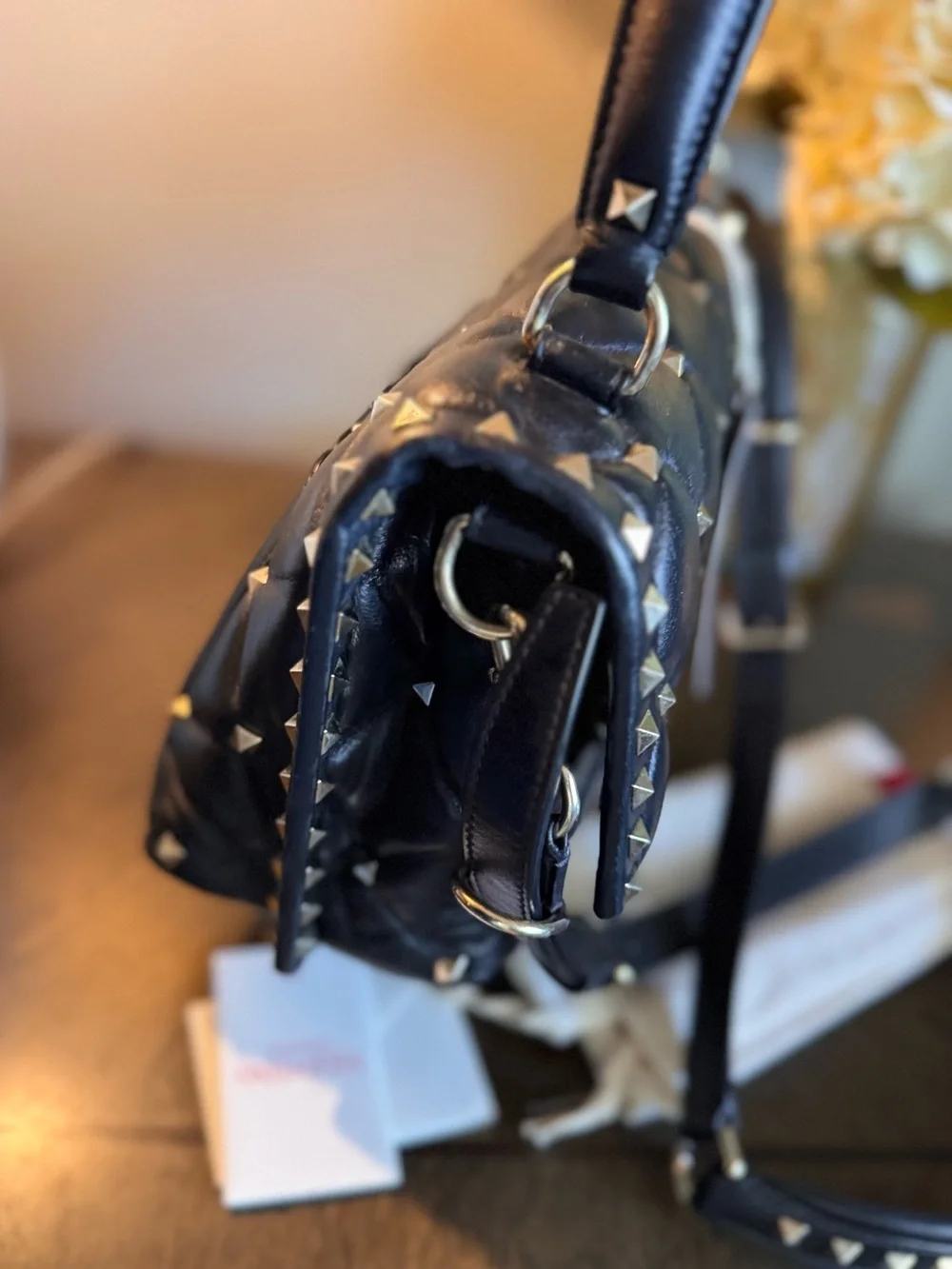 Valentino Garavani Black Quilted Leather Satchel with Gold Studs
